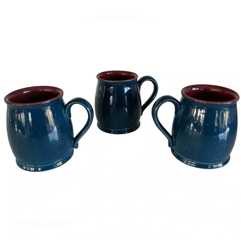 Vintage Colours By Alexander Julian Coffee Mugs Set of 3 Speckled Blue & Maroon
